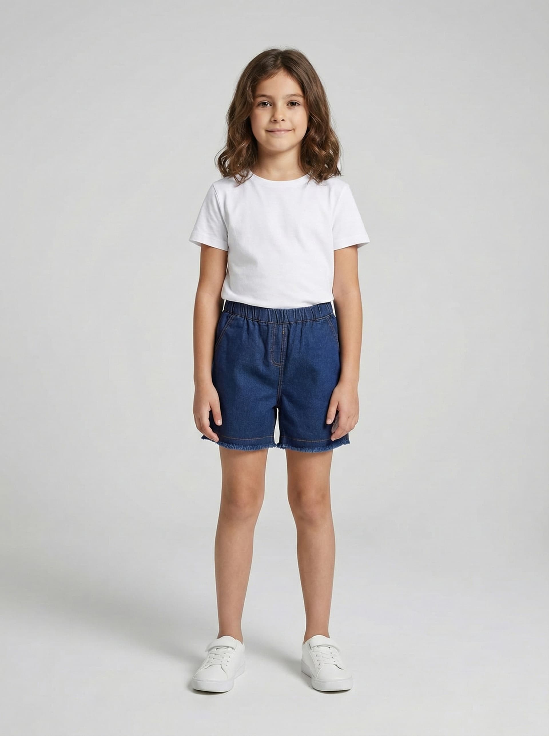 Girls Dark Blue Denim Embellished Shorts
