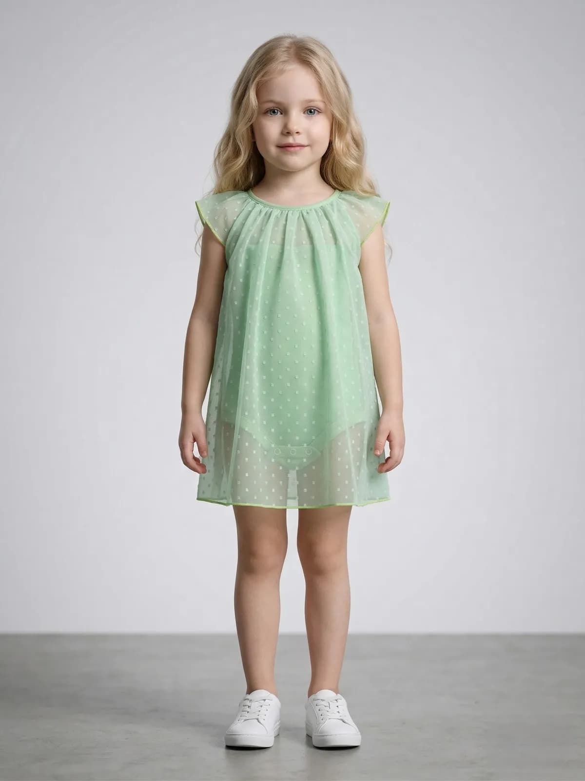 Baby Girl Swiss-Dot Print A-Line Romper With Lining