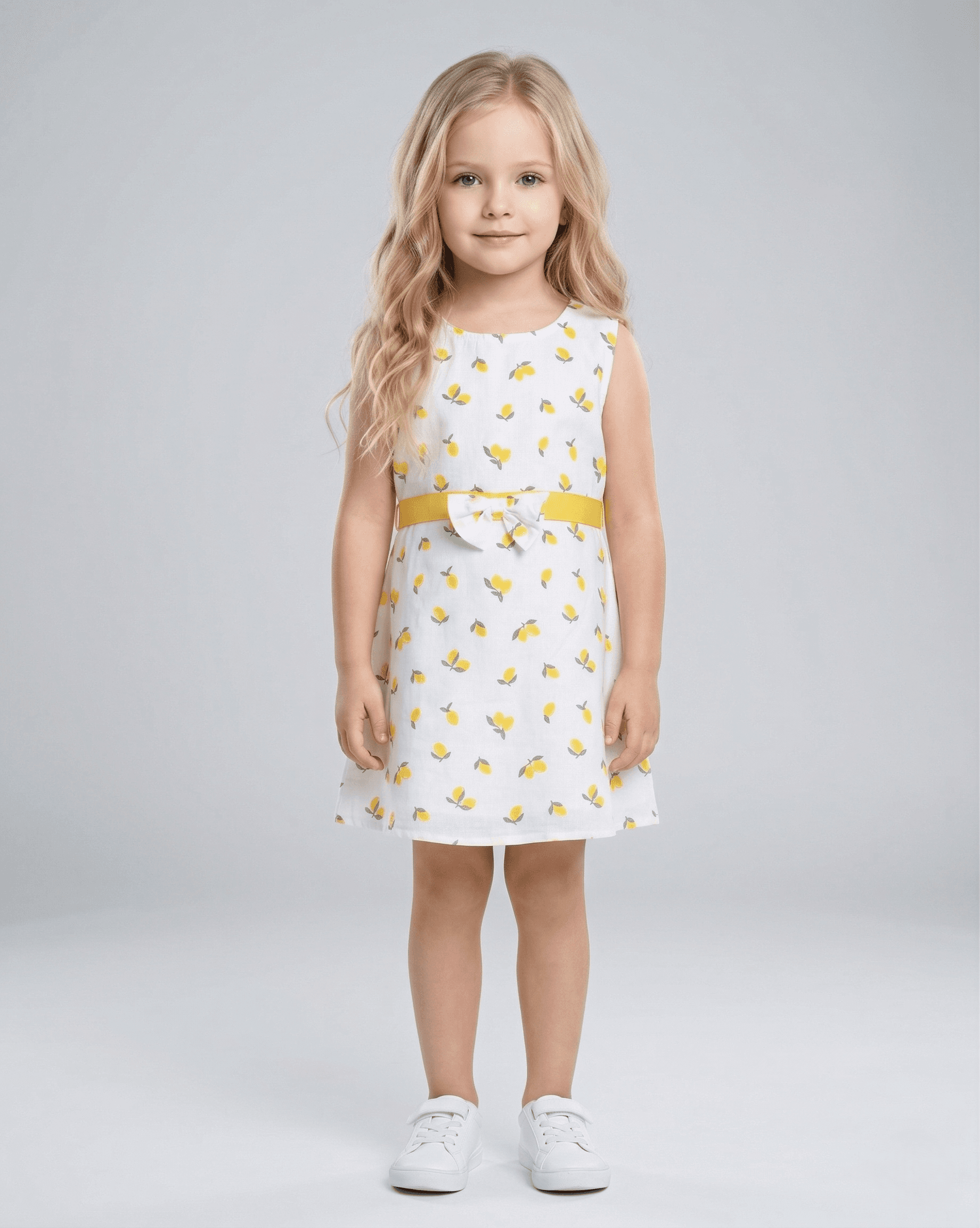 Baby Girl White Cotton Regular Fit Printed Dress 