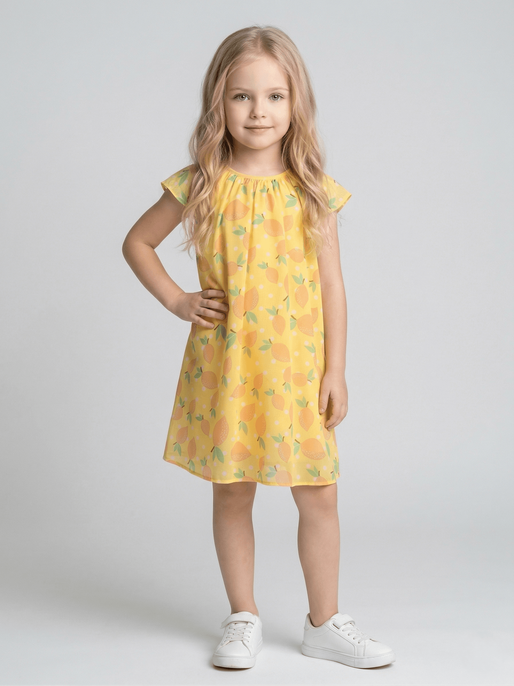 Baby Girl Printed Cap sleeve Romper A-Line Dress 