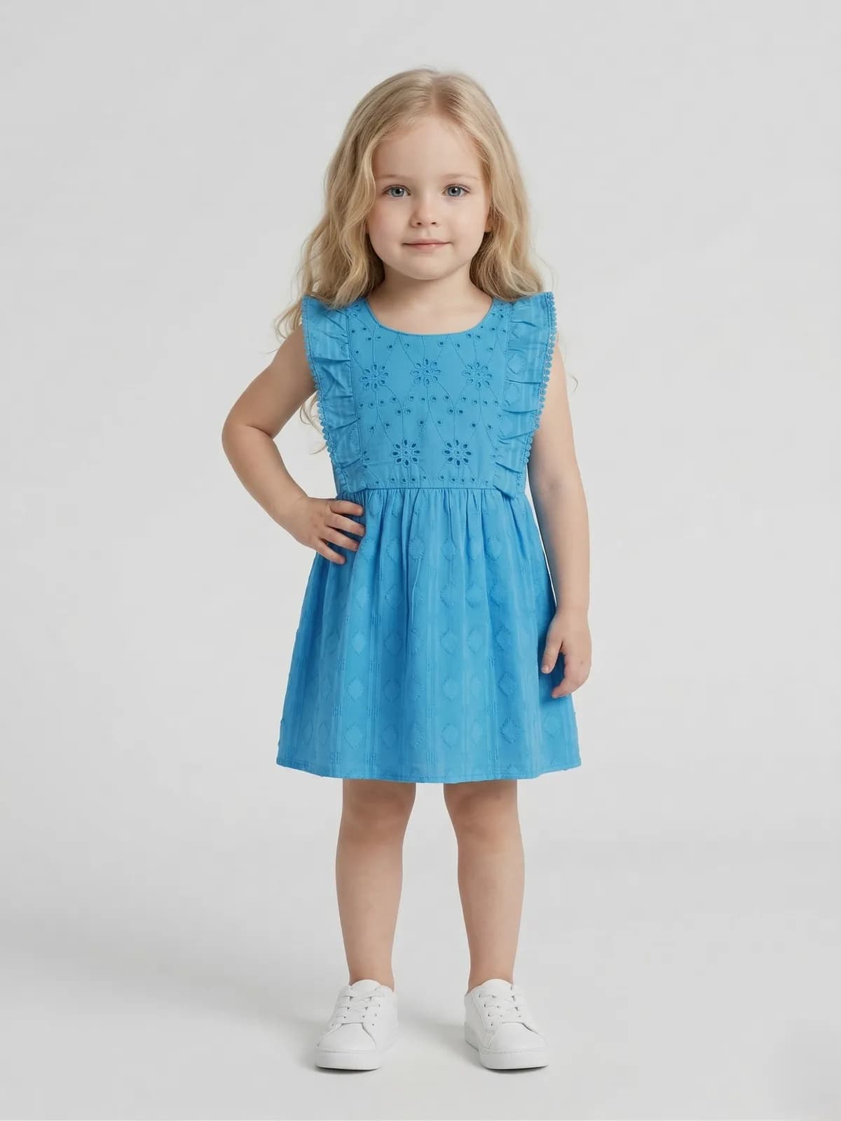 Kid's Cotton Short Sleeve Schiffli Fit & Flare Dress 