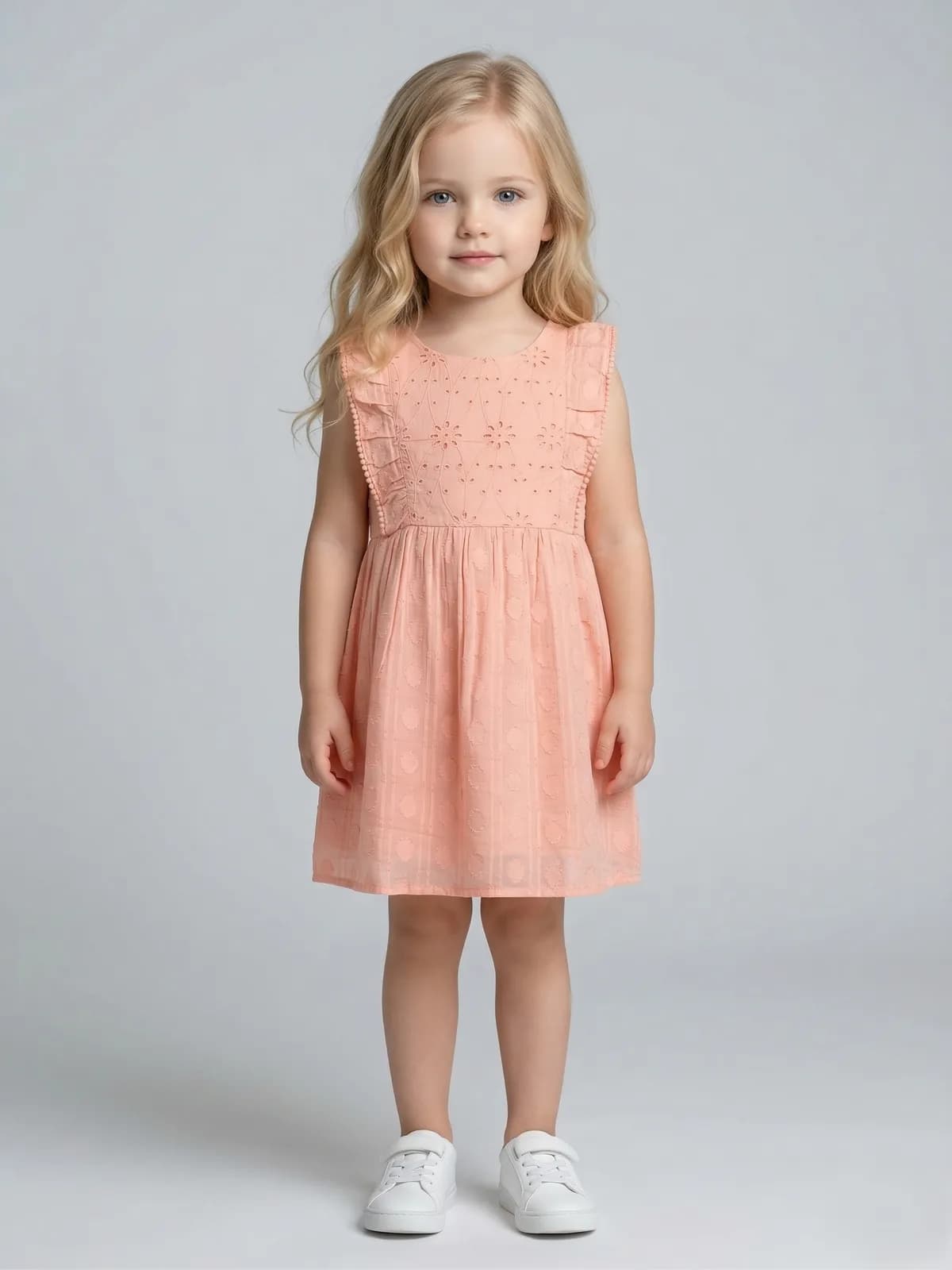 Kids Cotton Short Sleeve Embroidered Fit & Floral Dress 