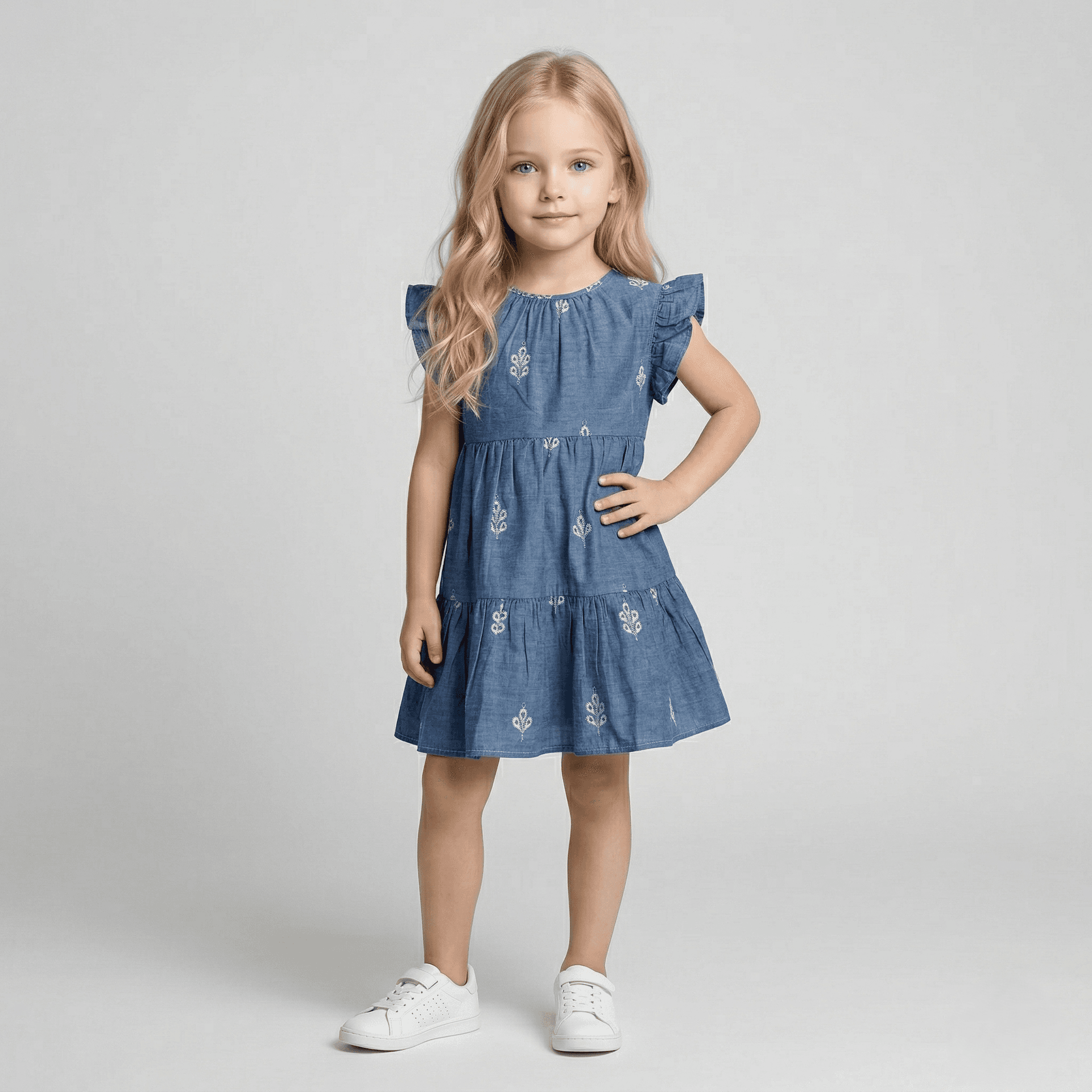 Kids Cotton Short Sleeve Embroidered Fit & Floral Dress 