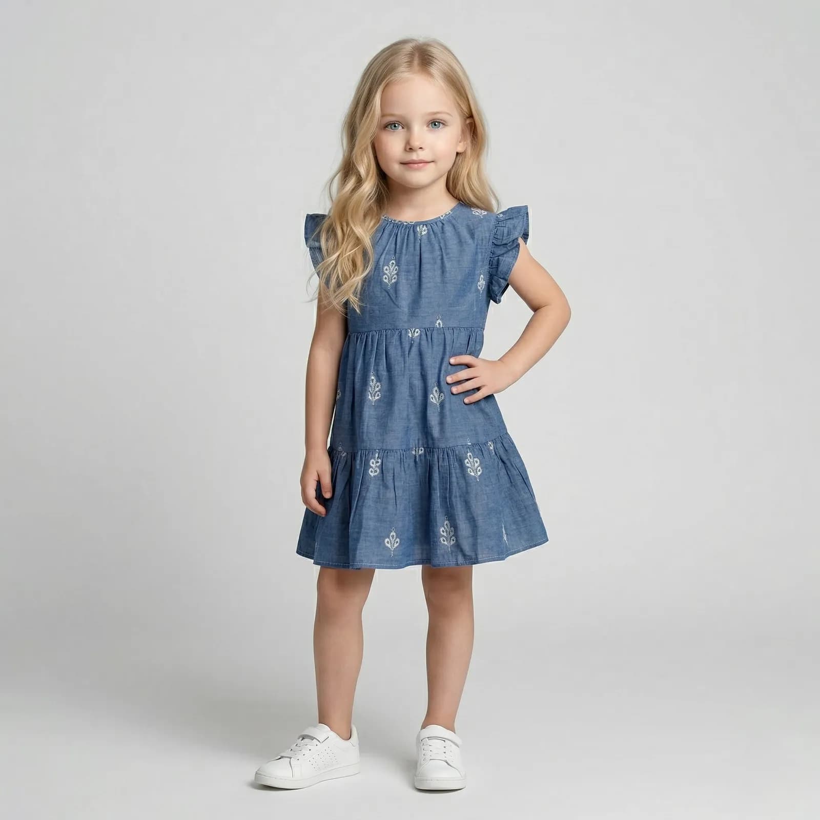 Kids Cotton Short Sleeve Embroidered Fit & Floral Dress 