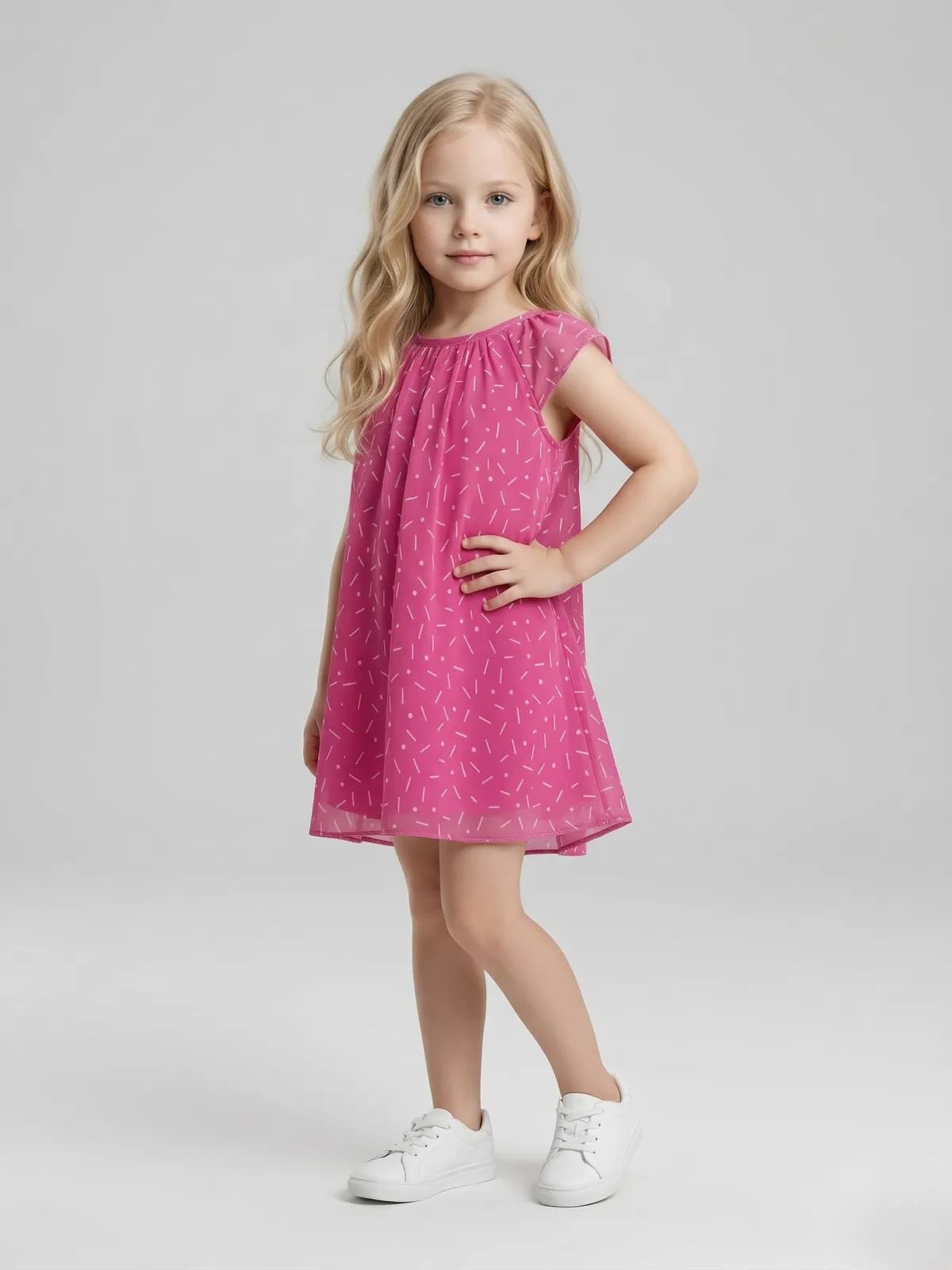 Kid's Linen All-Over Print Baby Dress-Romper 