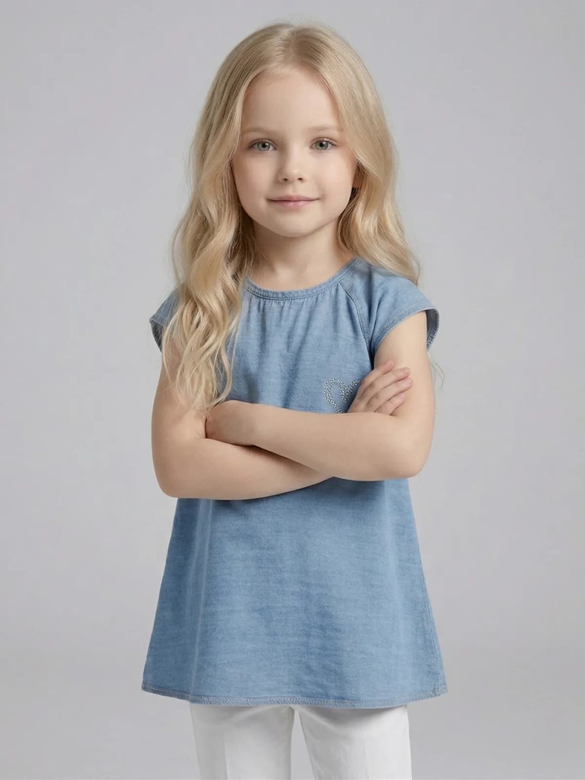 Baby Girl Cap Sleeves Denim Top - A-Line Dress